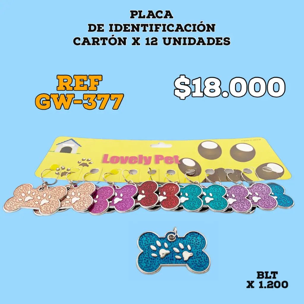 [GW-377] PLACA HUESO COLORES- DISPLAY X 12