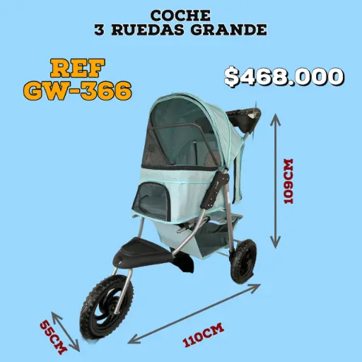 [GW-366] COCHE PARA MASCOTAS - 3 LLANTAS - RUEDA GRANDE